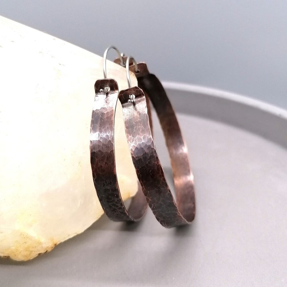 Kupfer Creolen 5cm gehämmert