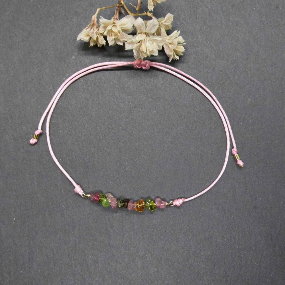 edelstein-armband-bunt Armband Turmalin-Splitter Rose-Goldfilled