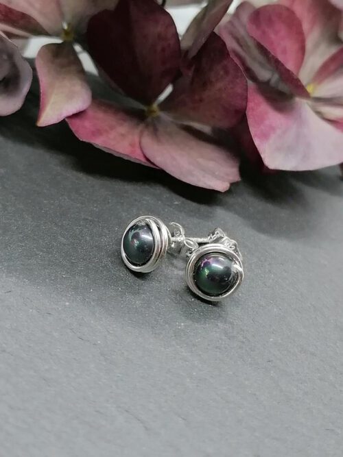 Ohrstecker grau-violette Perlen 935 Silber
