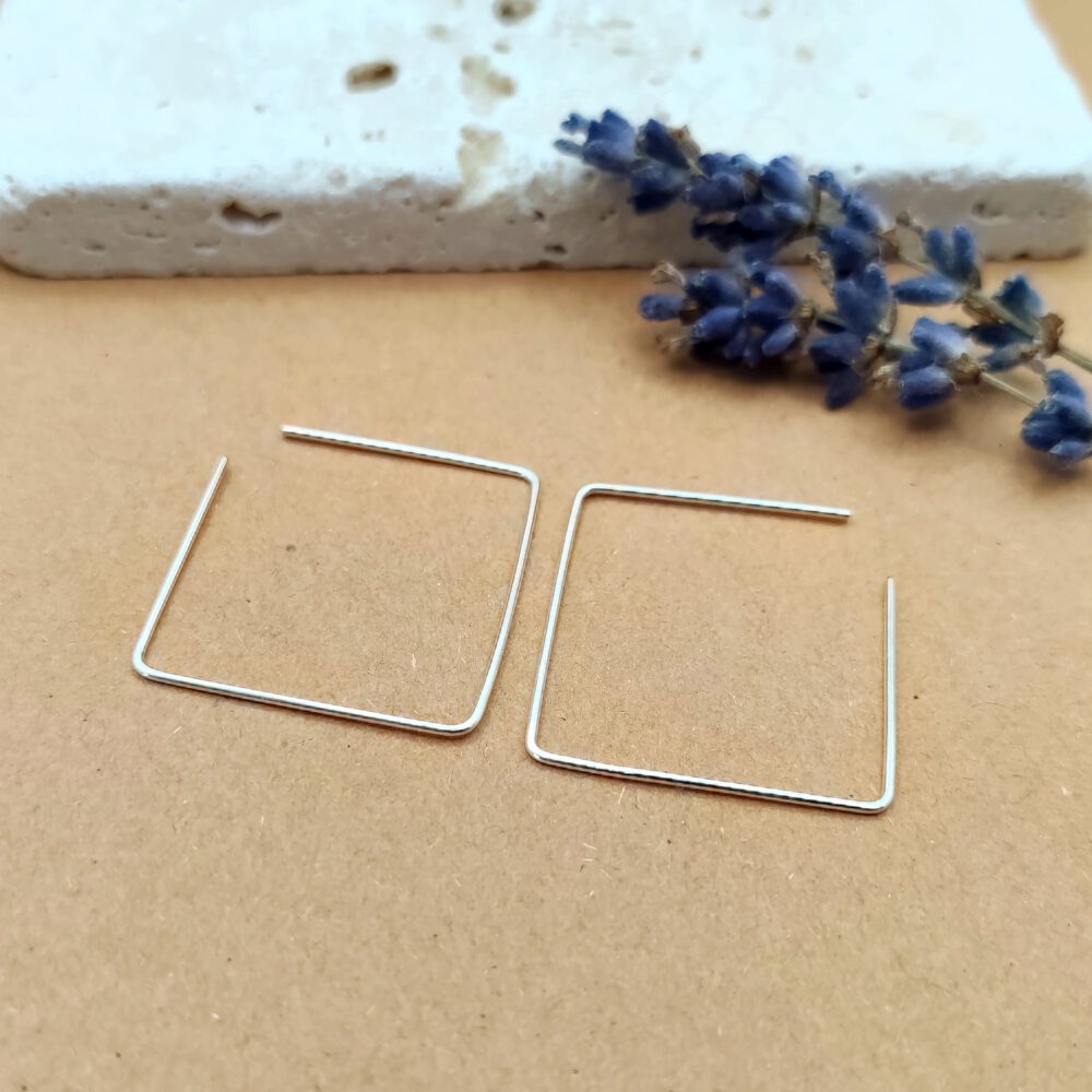handgefertigte, eckige Creolen aus Silber Creolen viereckig 935 Silber