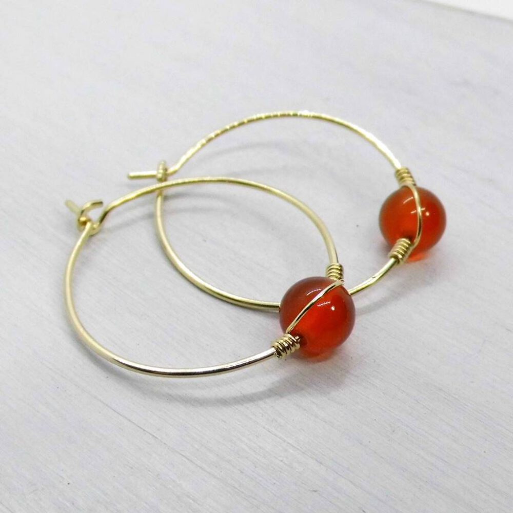 karneol-ohrschmuck-creolen-gold Creolen Goldfilled mit orangem Karneol