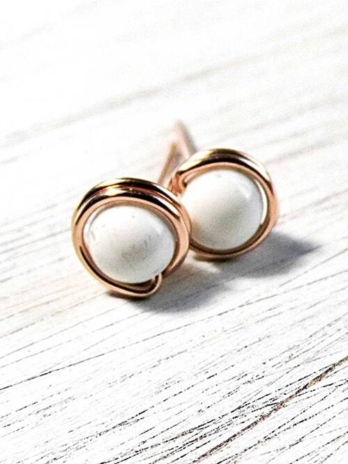 Ohrstecker weiße Howlith Perlen Rosegoldfilled