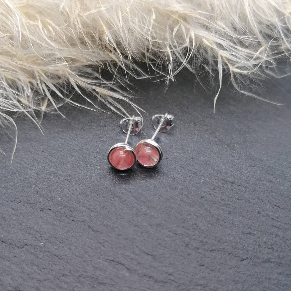 Mini Erdbeerquarz Ohrstecker 935 Silber
