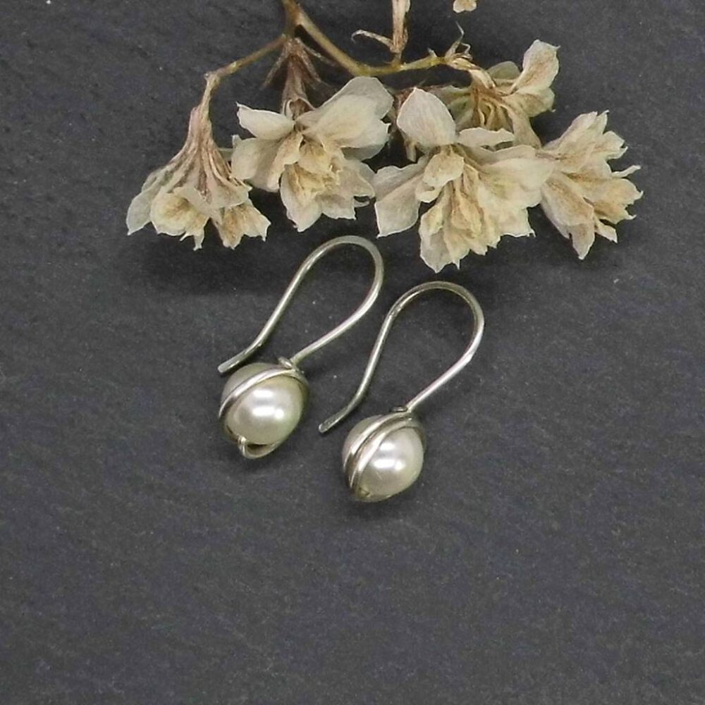 muschlekernperlen-ohrringe-weiss-silber Perlen Ohrhänger creme-weiss 935 Silber