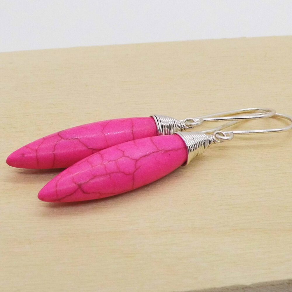 Howlith Tropfen Ohrhänger pink 935 Silber