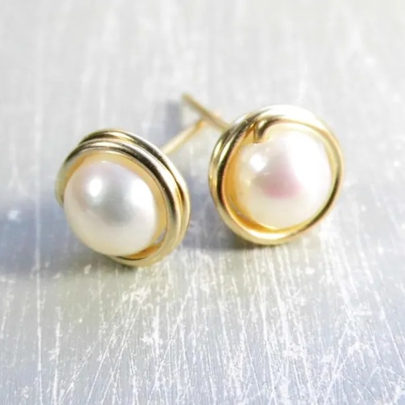Perlen Ohrstecker weiß 14k Goldfilled