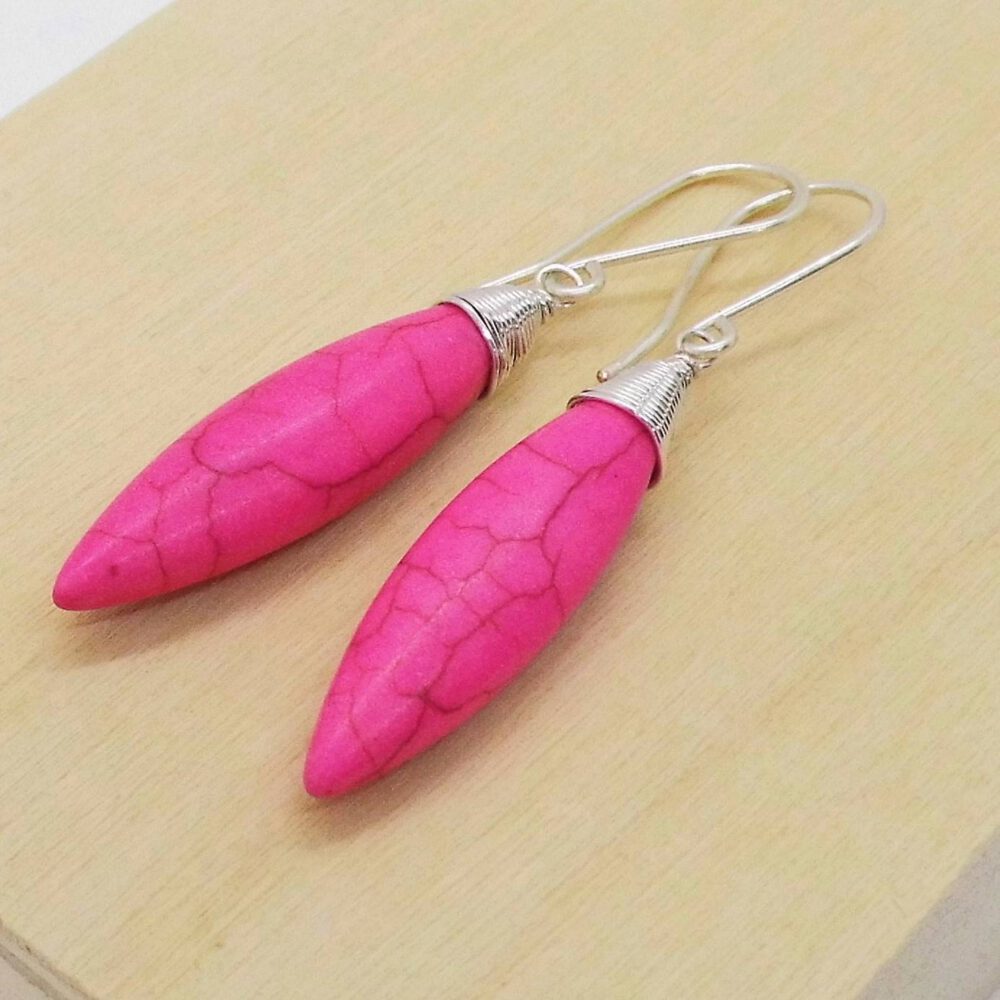 Howlith Tropfen Ohrhänger pink 935 Silber