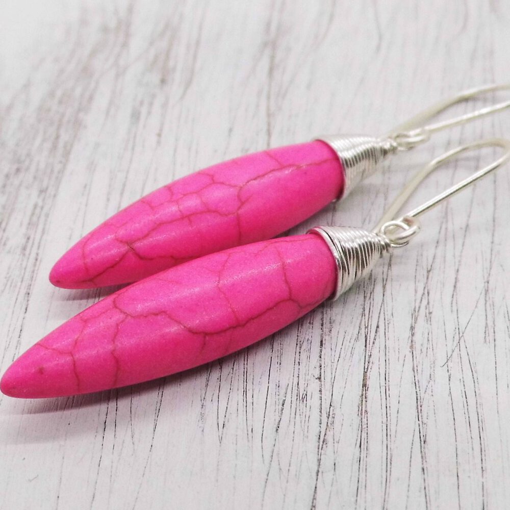 Howlith Tropfen Ohrhänger pink 935 Silber