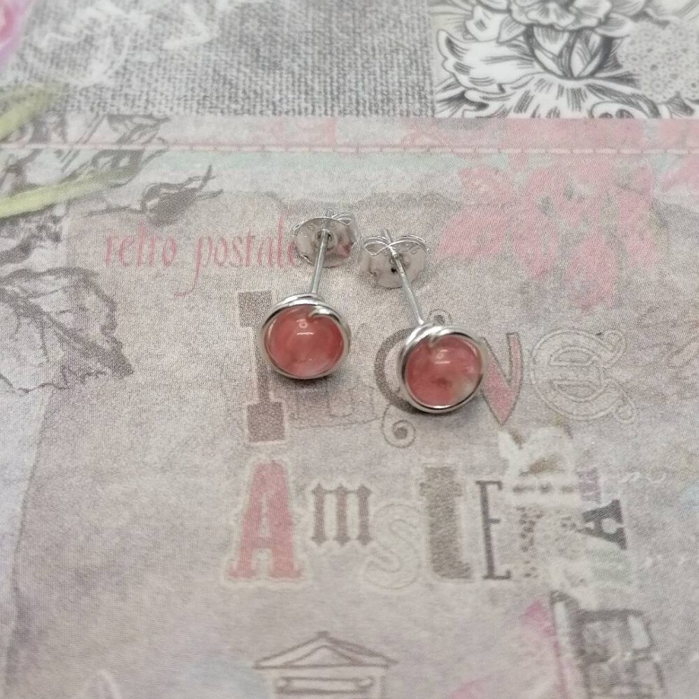 Mini Erdbeerquarz Ohrstecker 935 Silber