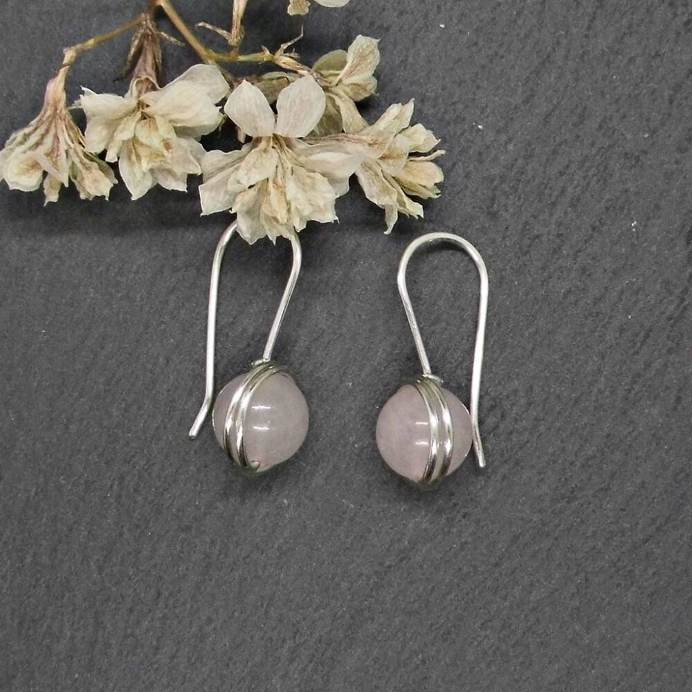 Rosenquarz Ohrringe 935 Silber