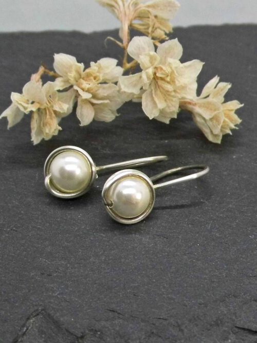 Perlen Ohrhänger creme-weiss 935 Silber