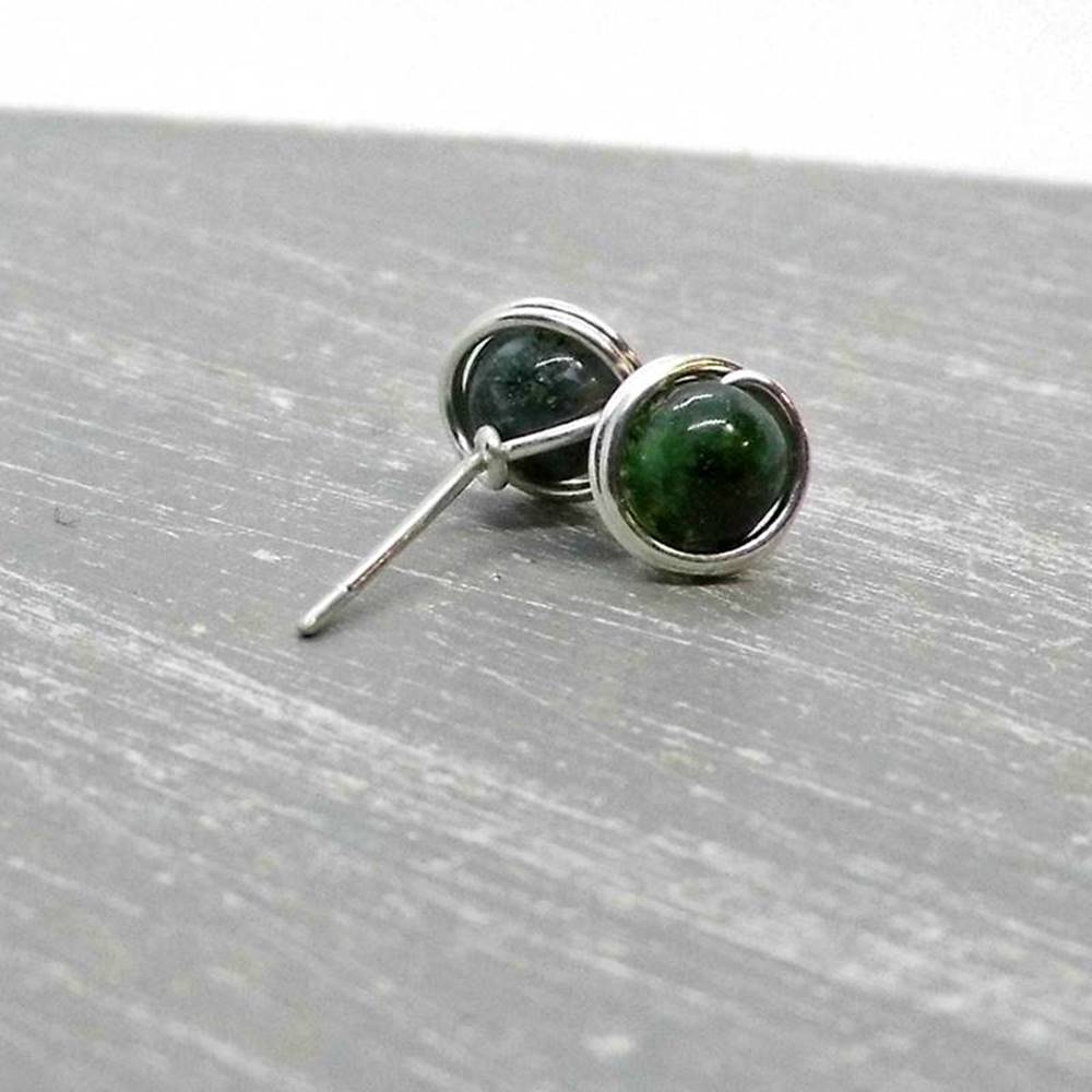 wire-wrapping-edelstein-ohrstecker-moosachat-silber Mini Moosachat Ohrstecker 935 Silber