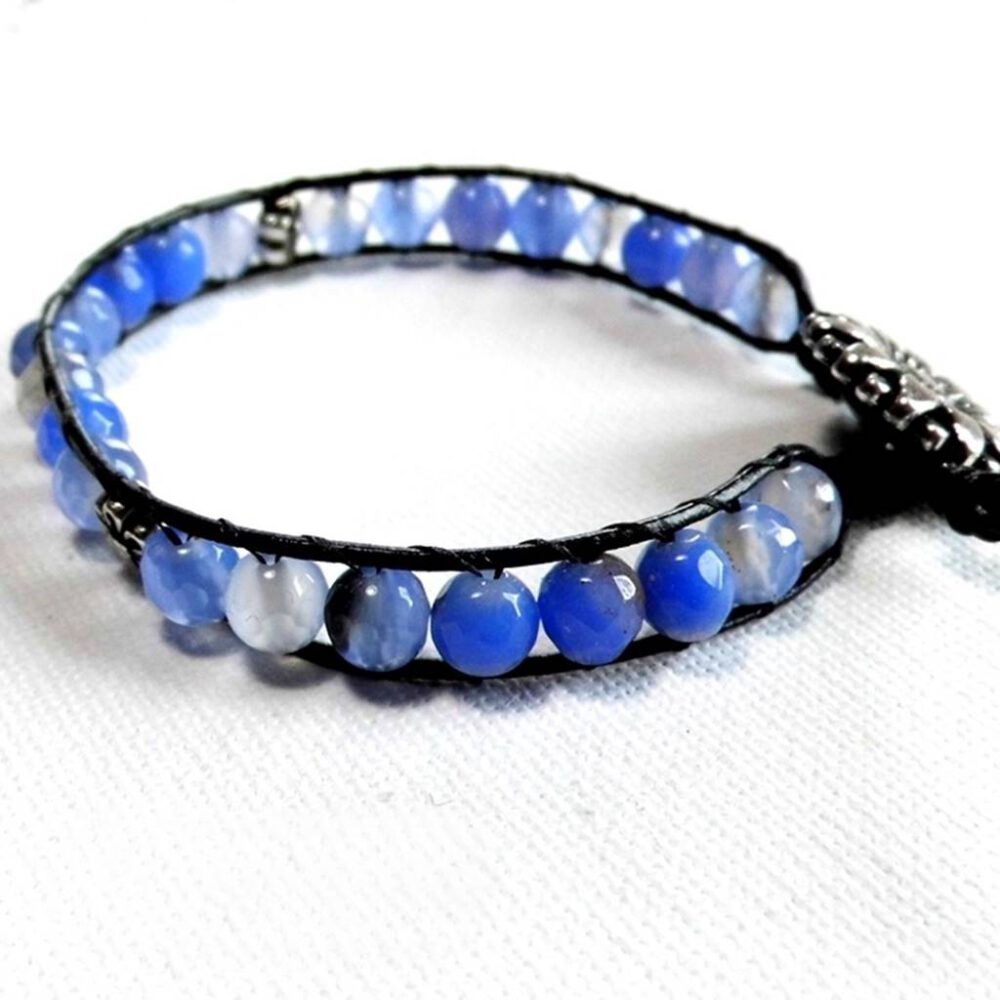 Leder Edelstein Armband blauer Achat