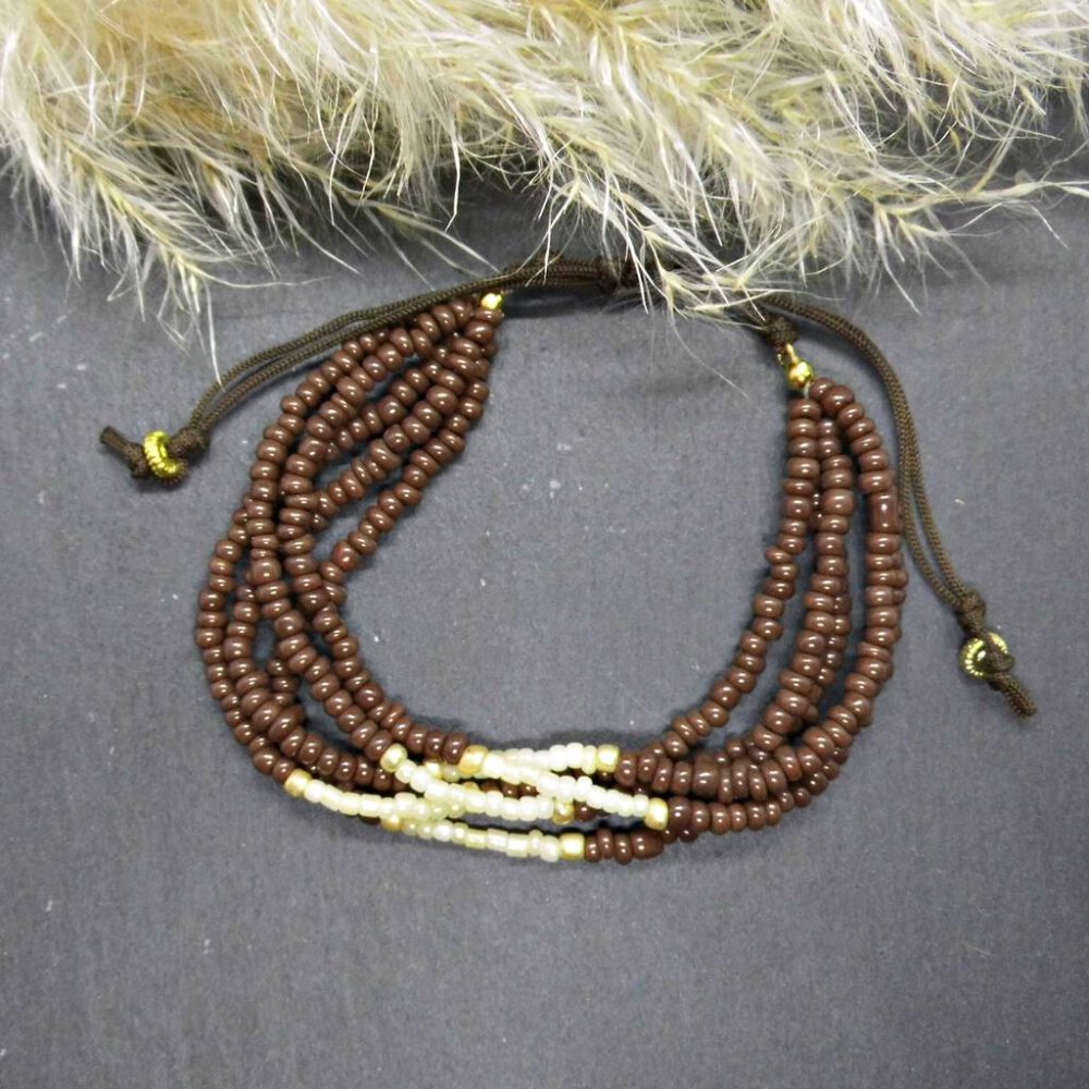 Perlen Armband 5-reihig braun-gold