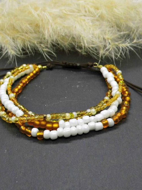 Perlen Armband bernsteinfarben-weiß