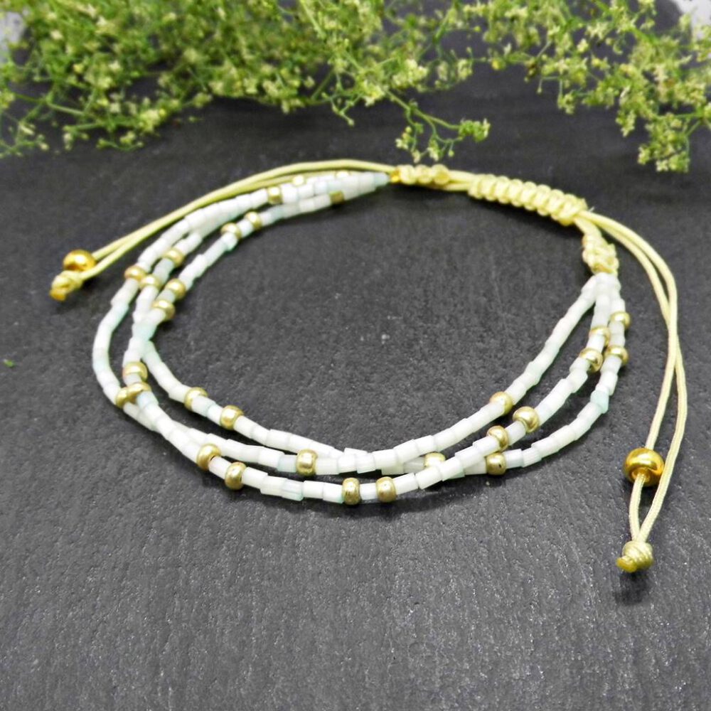 Perlen Armband 3-reihig mint gold