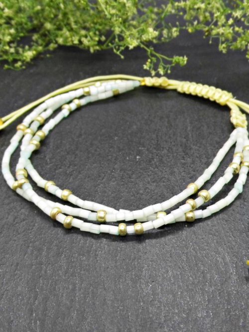 Perlen Armband 3-reihig mint gold