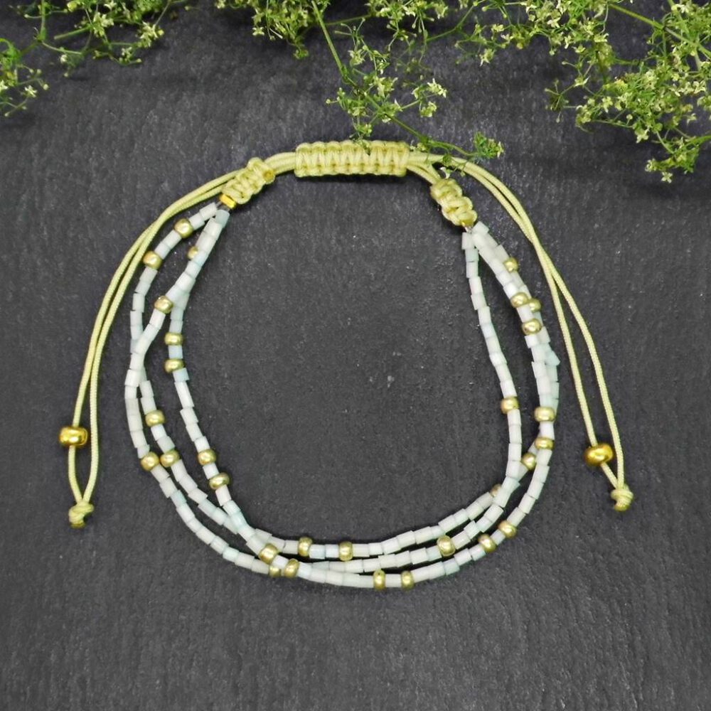 Perlen Armband 3-reihig mint gold
