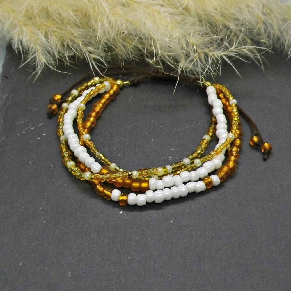 Perlen Armband bernsteinfarben-weiß