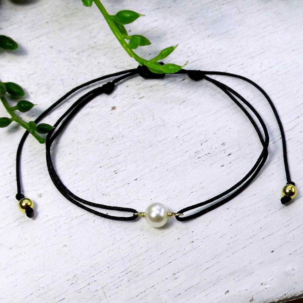 Armband Süsswasserperle gold Textilband