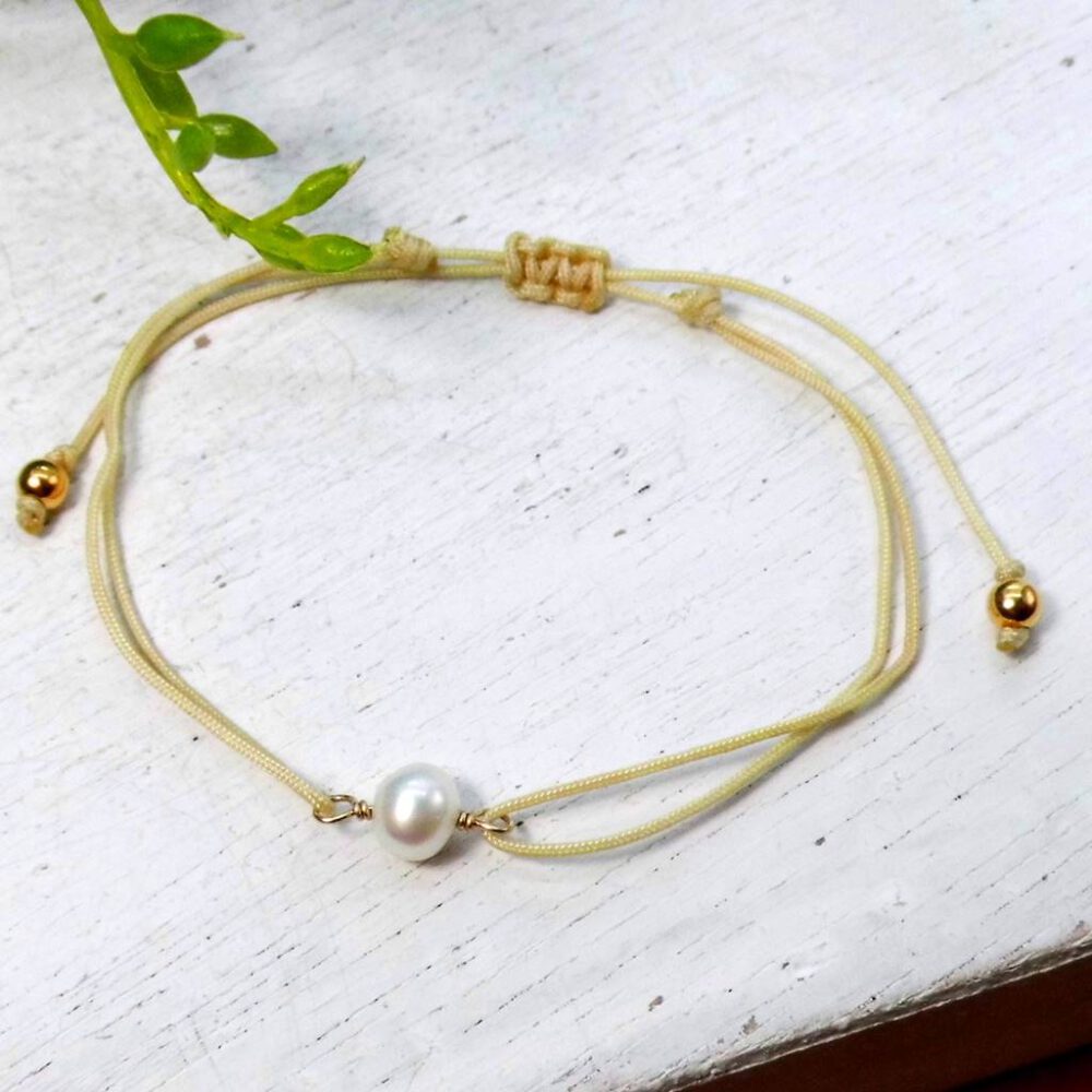 Armband Süsswasserperle gold Textilband