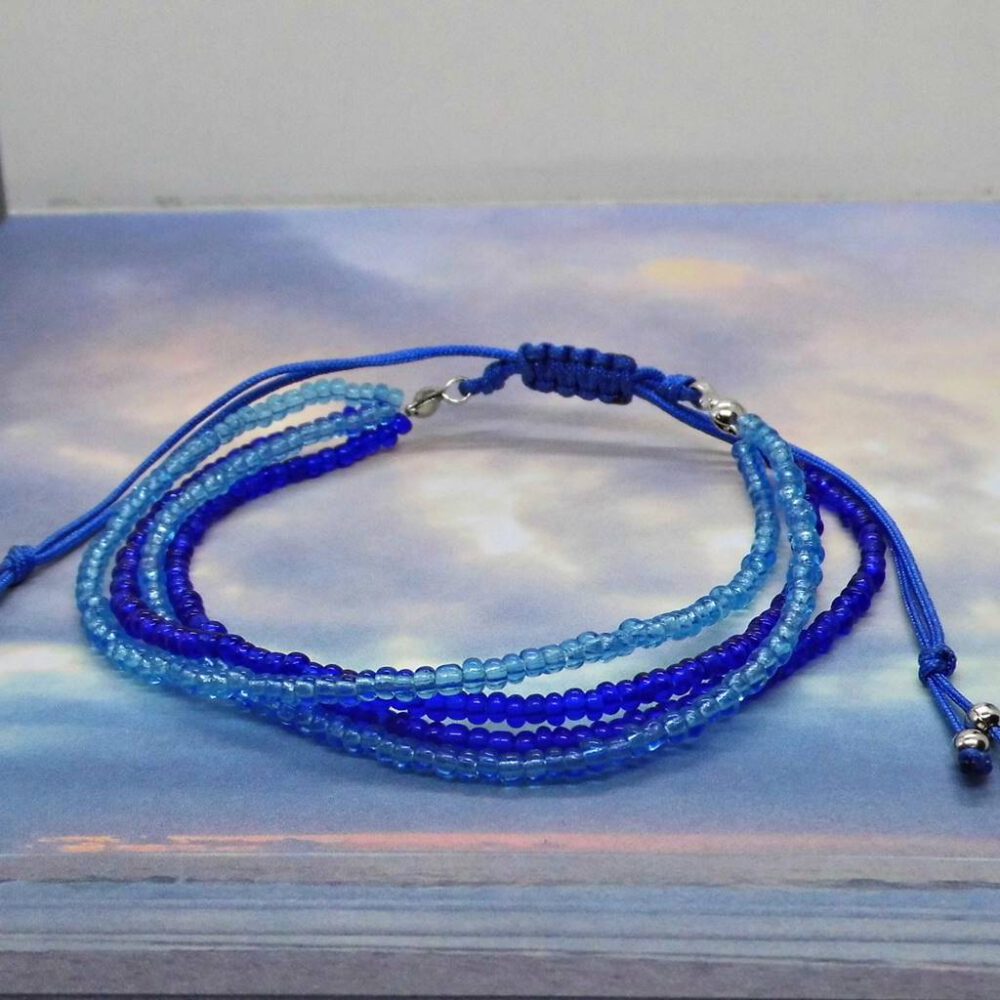 Perlen-Mehrstrang-Armband blau-türkis