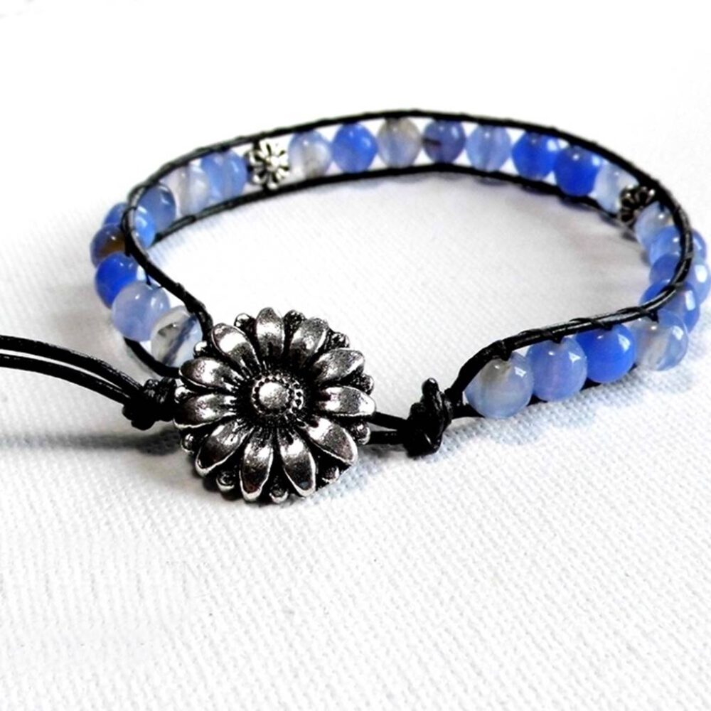 Leder Edelstein Armband blauer Achat