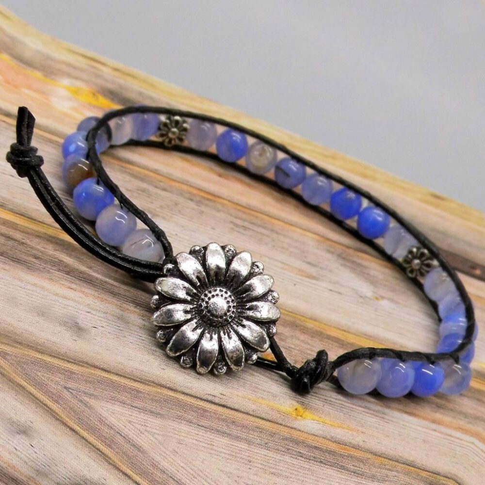 Leder Edelstein Armband blauer Achat