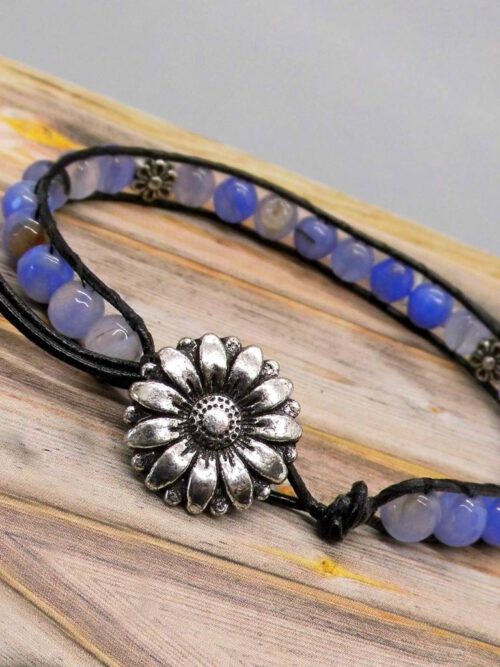 Leder Edelstein Armband blauer Achat