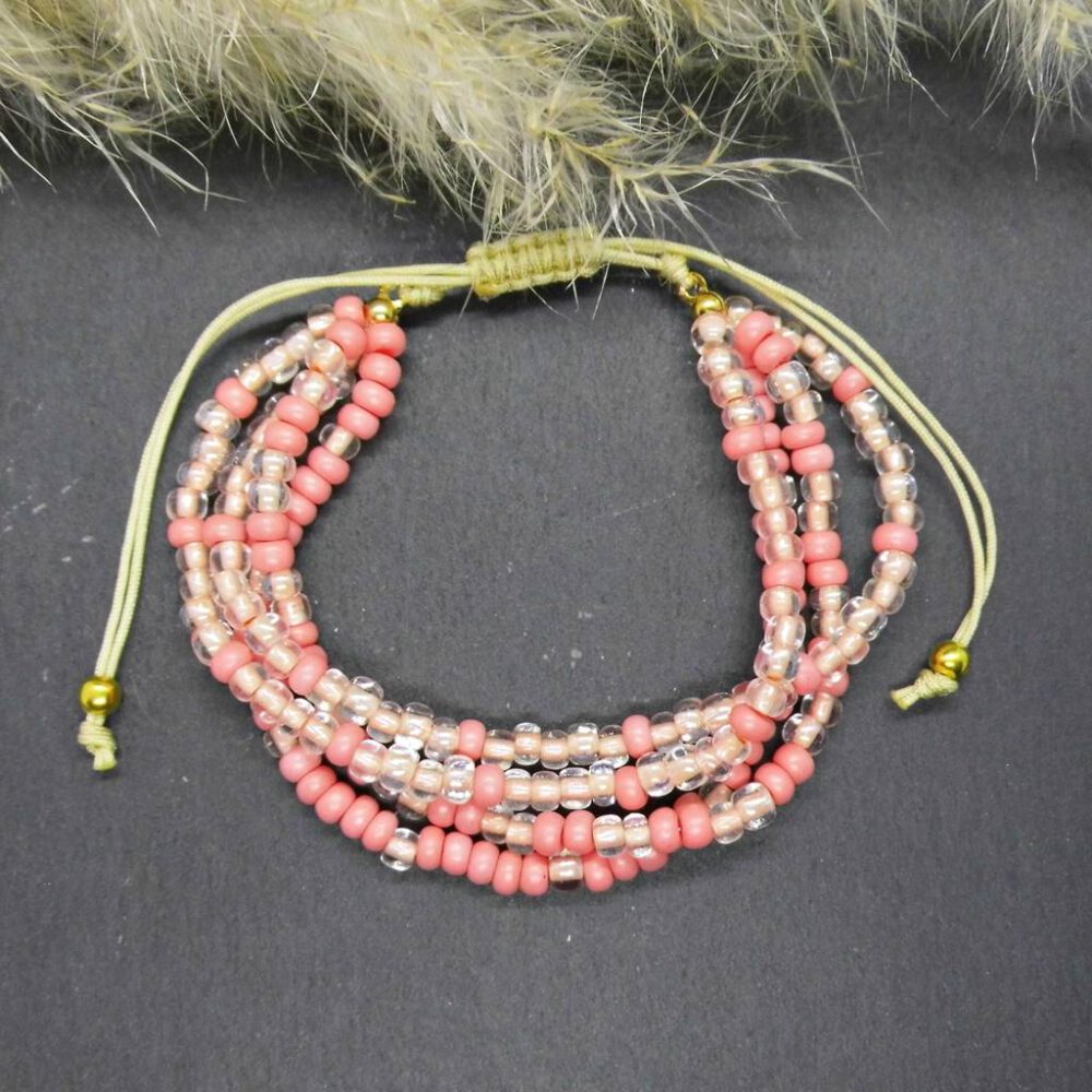 Perlen Armband 4-reihig apricot