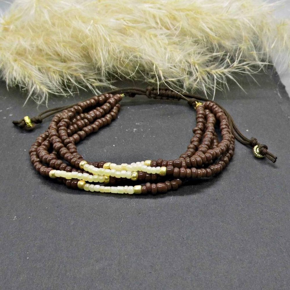 Perlen Armband 5-reihig braun-gold