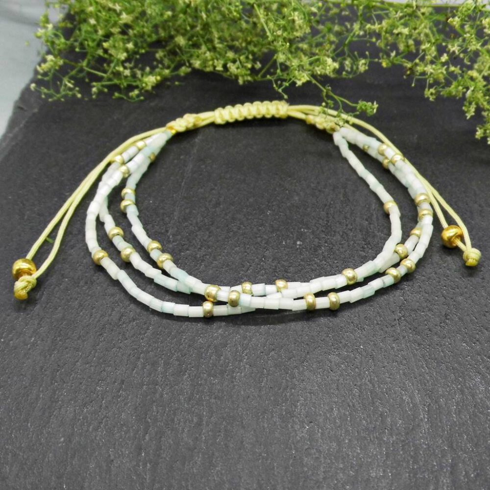 Perlen Armband 3-reihig mint gold