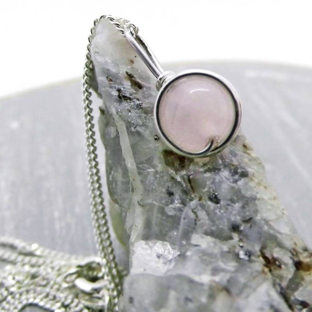 Silberkette mit Rosenquarz Anhänger