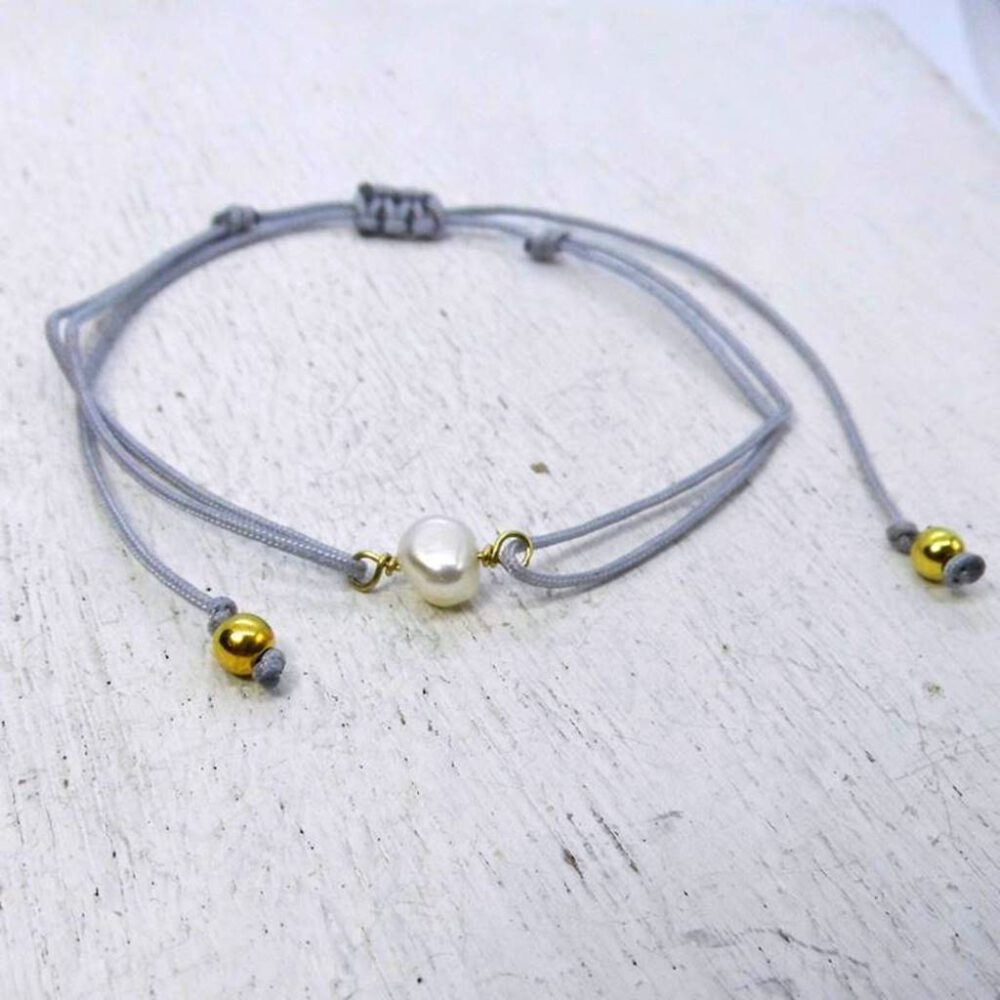 Armband Süsswasserperle gold Textilband