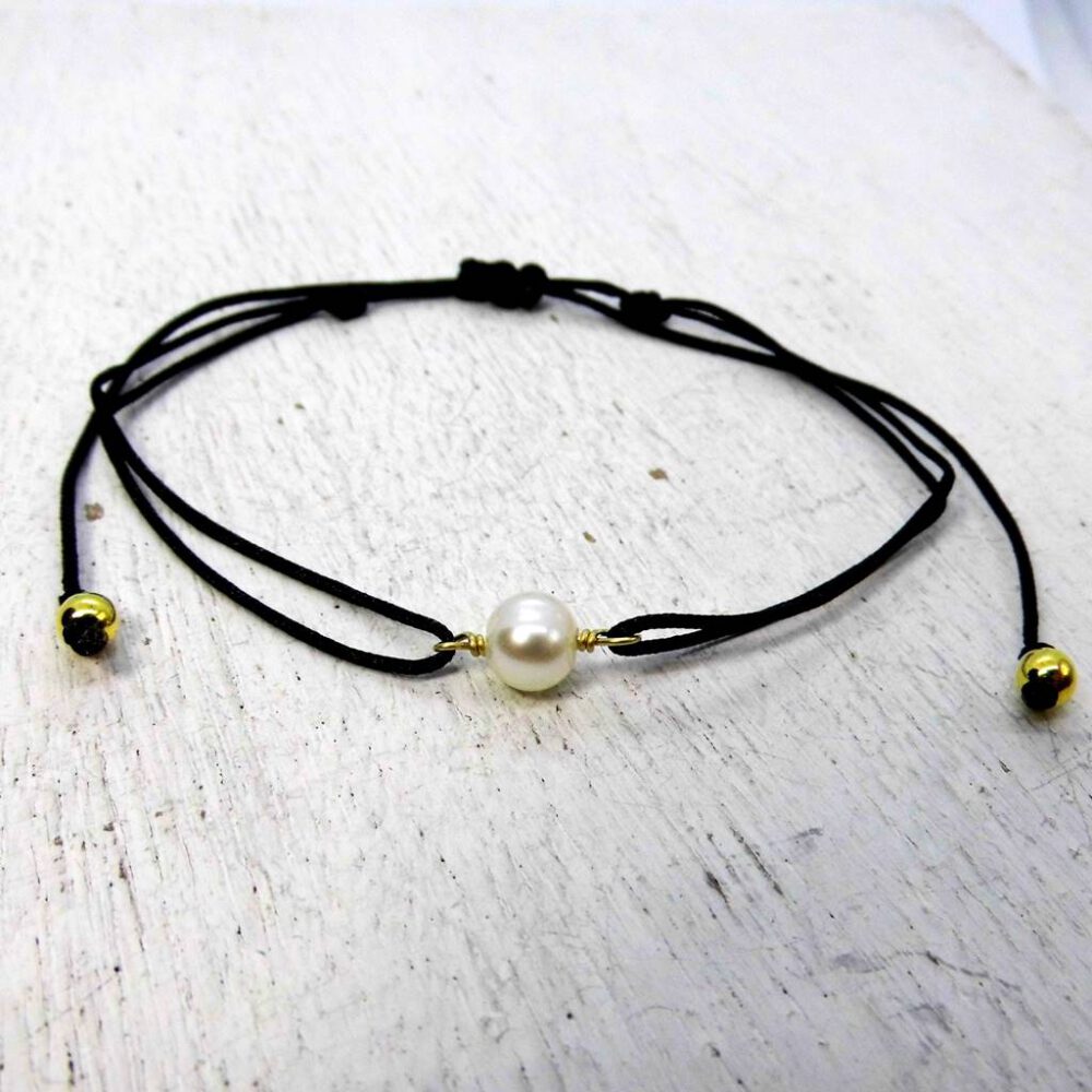 Armband Süsswasserperle gold Textilband
