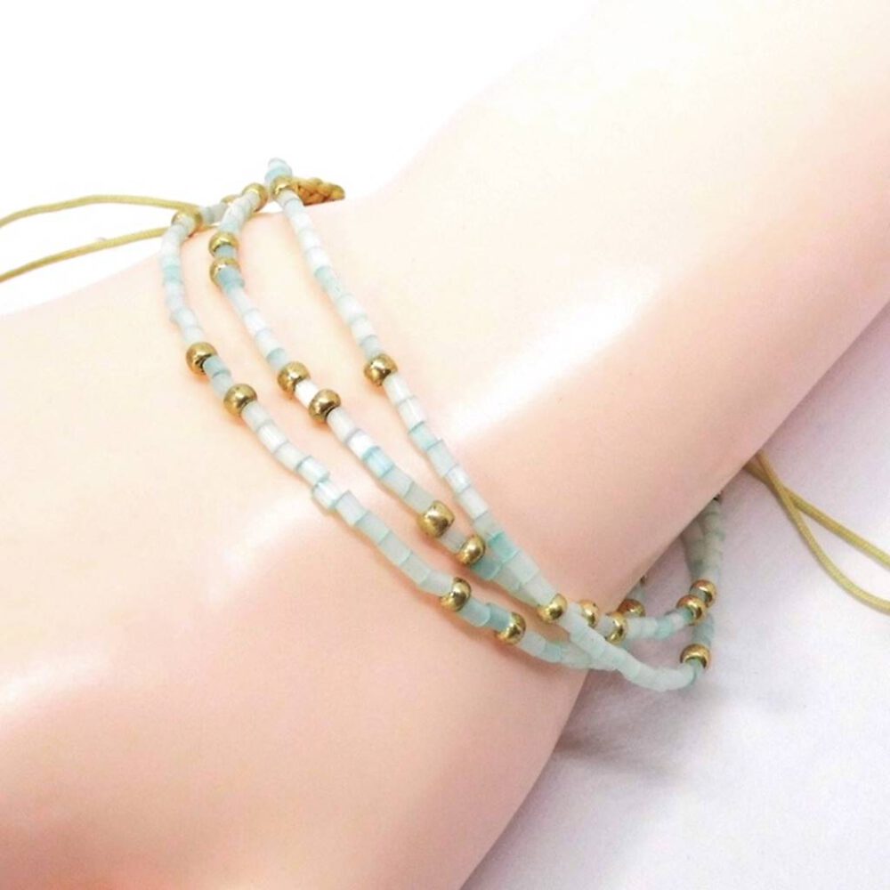 Perlen Armband 3-reihig mint gold