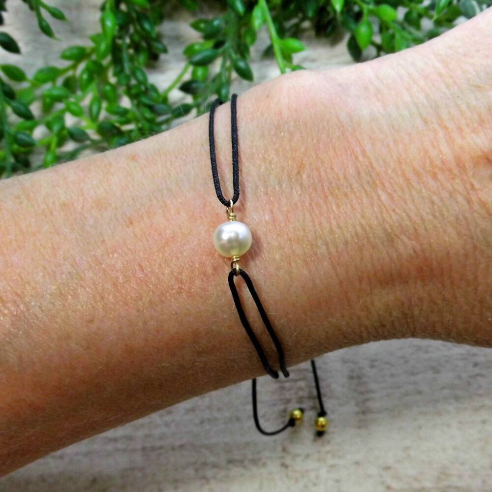 Armband Süsswasserperle gold Textilband