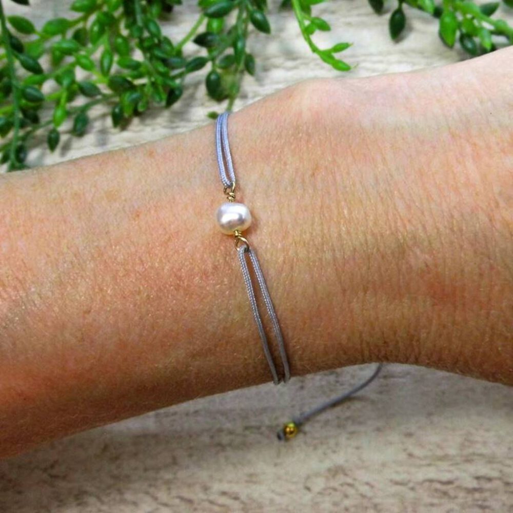 Armband Süsswasserperle gold Textilband