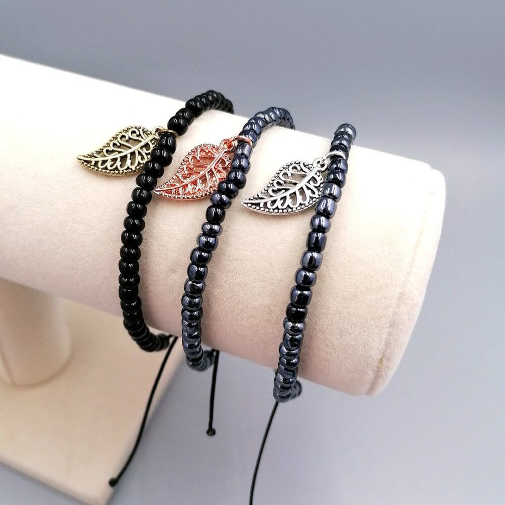 Armband Blättchen - schwarz, rosegold