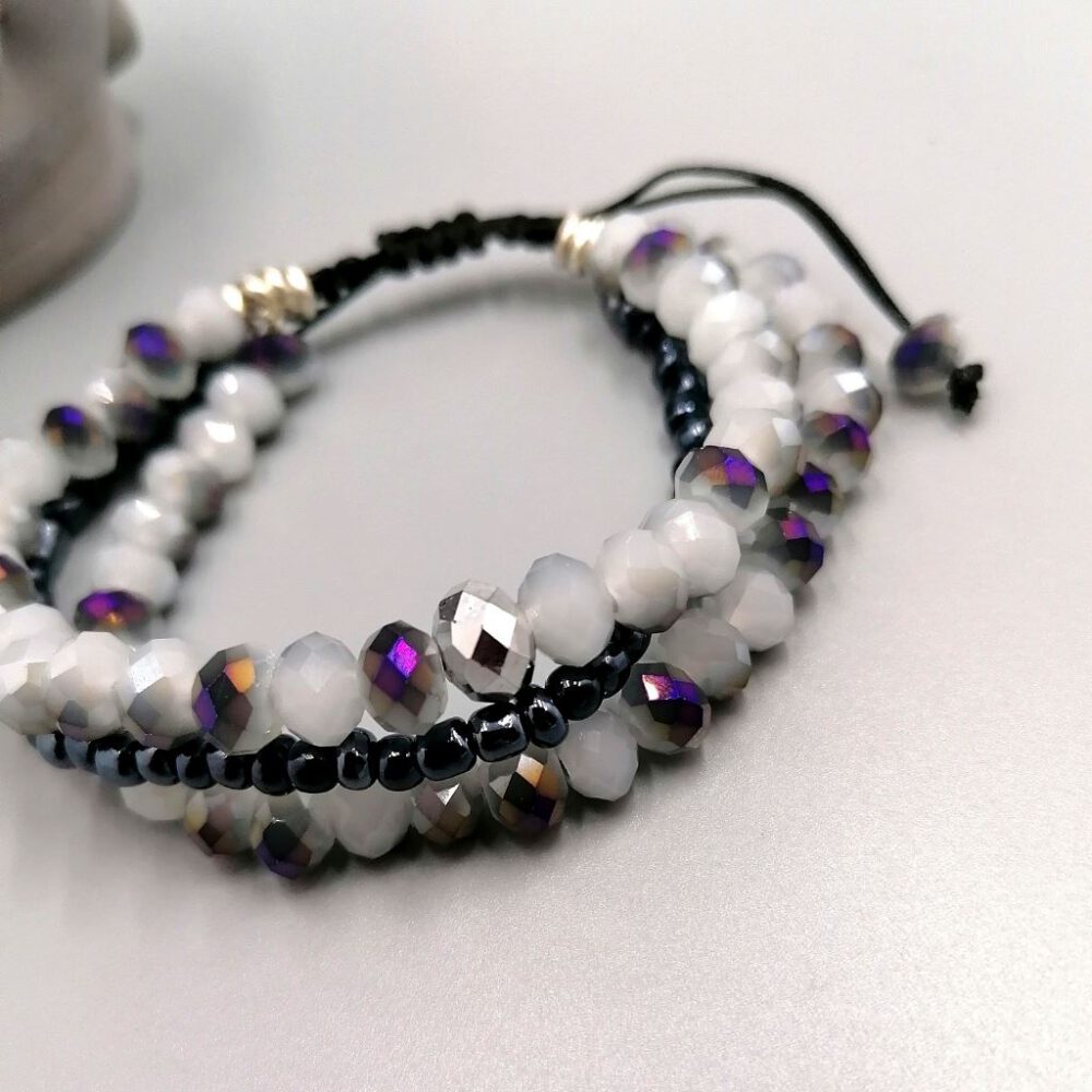 Armband Kristall grau-weiß-schwarz