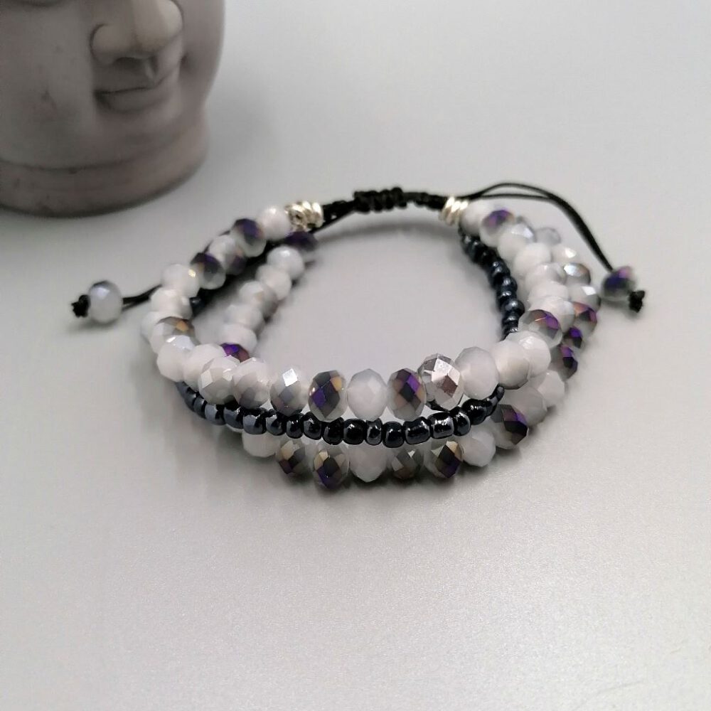 Armband Kristall grau-weiß-schwarz