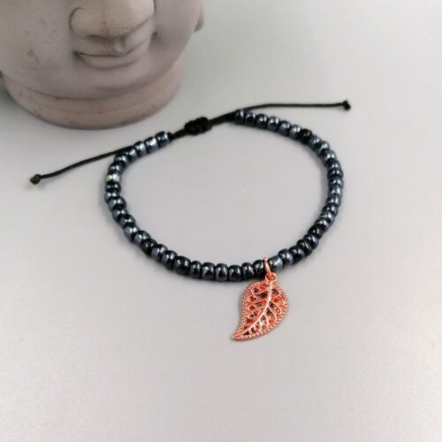 Armband Blättchen - schwarz, rosegold