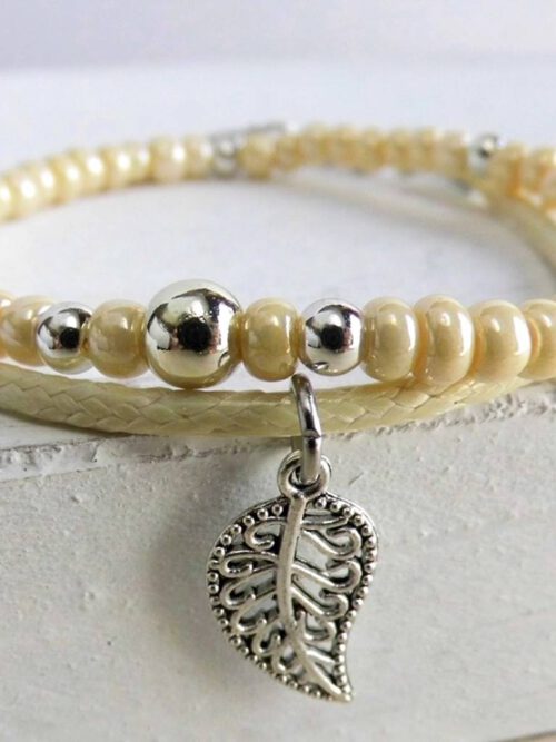 Armband Set vanille mit Blatt Anhänger