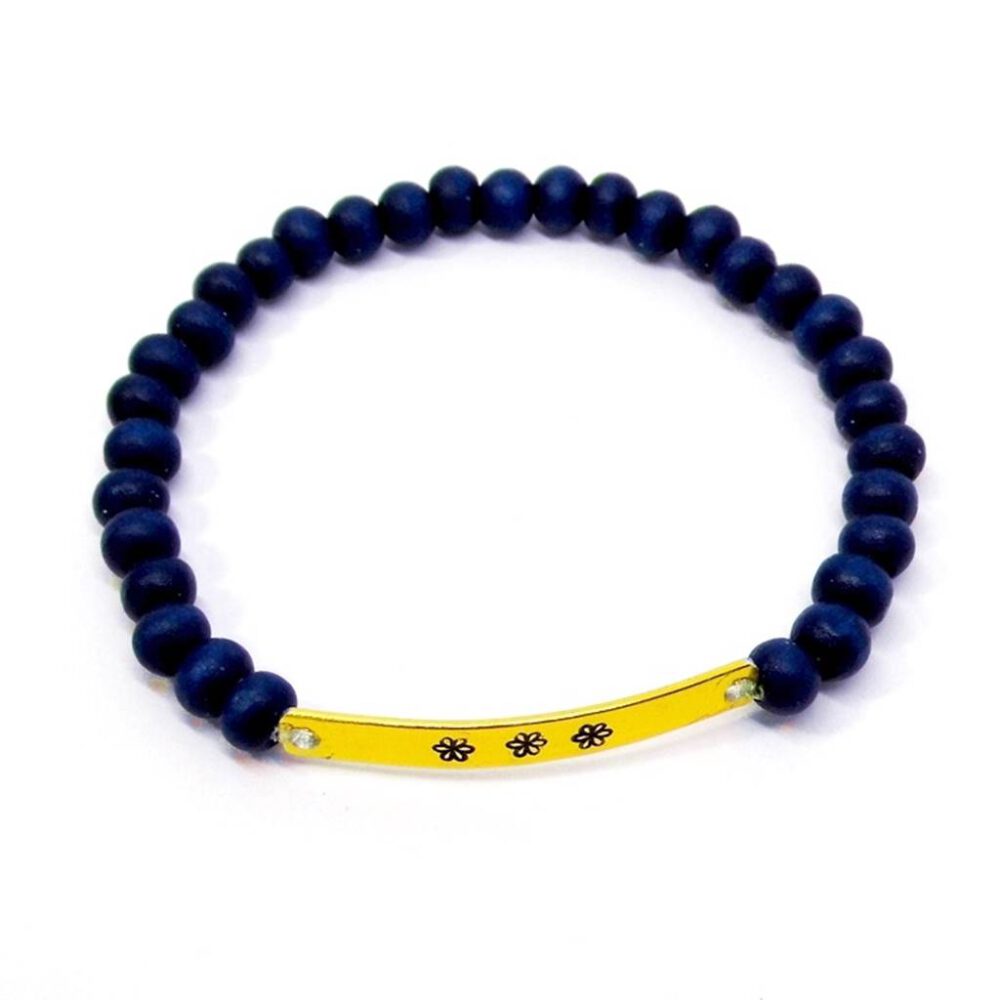holzperlen-stretch-armband-blau-gold Armband Blümchen blau-gold