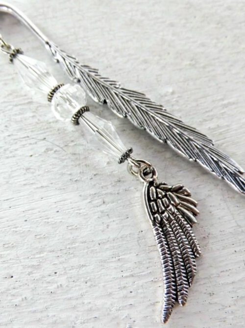 lesezeichen-feder-engelsfuegel-mit-kristallen-silber Lesezeichen Feder mit Flügel silber