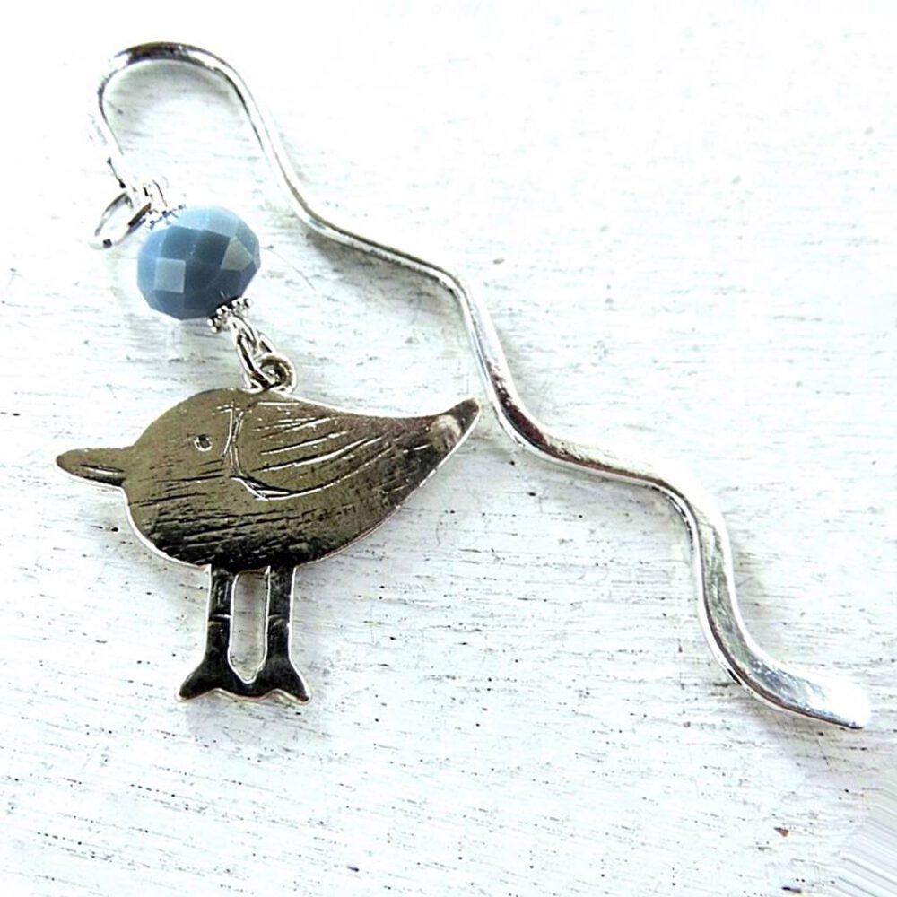 Lesezeichen Vogel silber-graublau