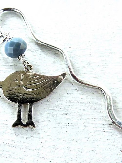 Lesezeichen Vogel silber-graublau