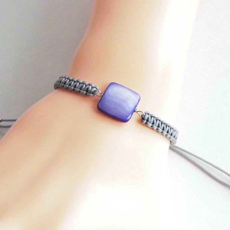 Armband Perlmutt Viereck lila-grau