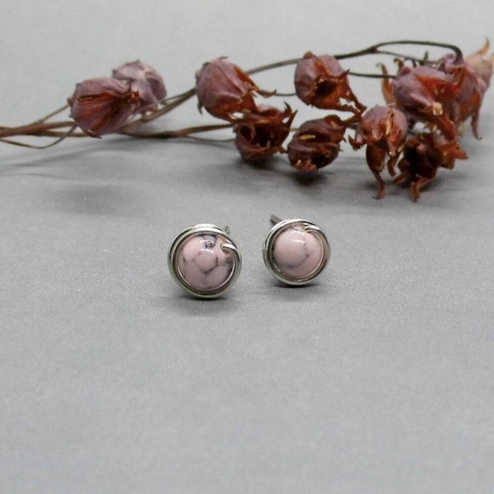 edelstein-howlith-ohrstecker-rosa Mini Howlith Ohrstecker rosa 935 Silber