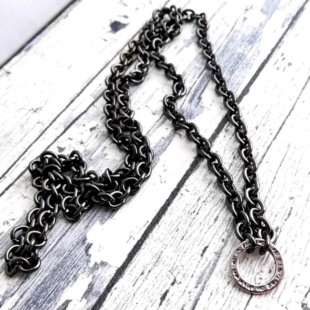 gliederkette-charmtraeger-schwarz-silber Gliederkette schwarz mit Silberring